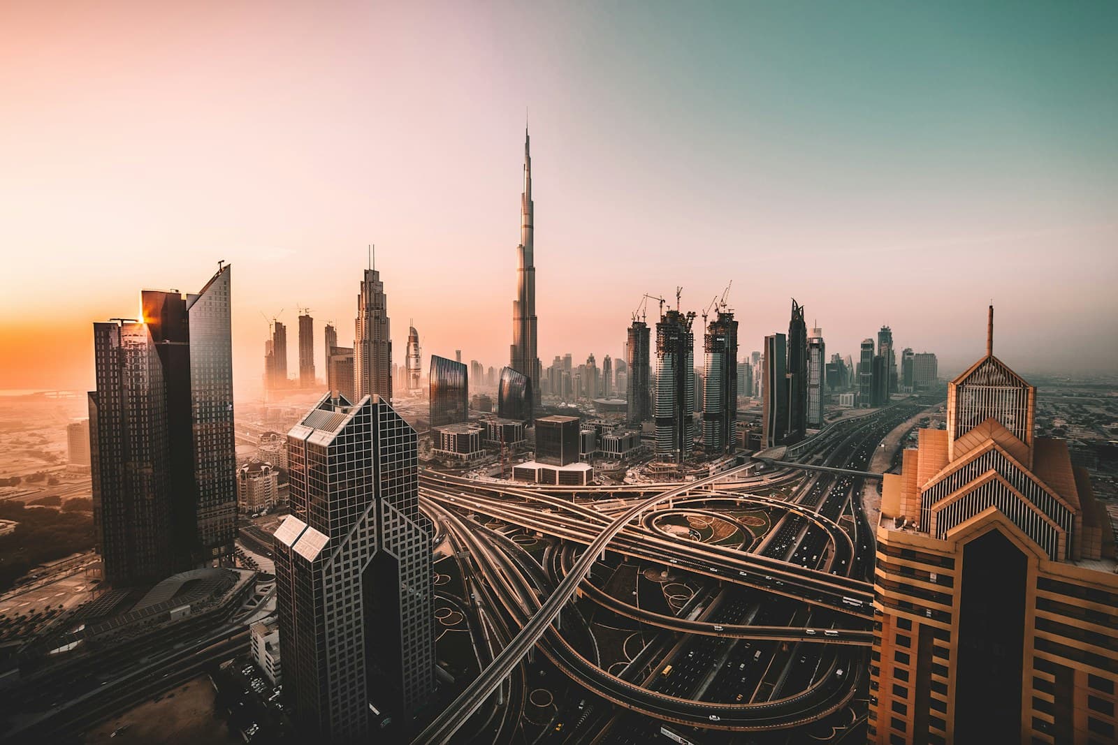 UAE: aerial photo of city highway surrounded by high-rise buildings