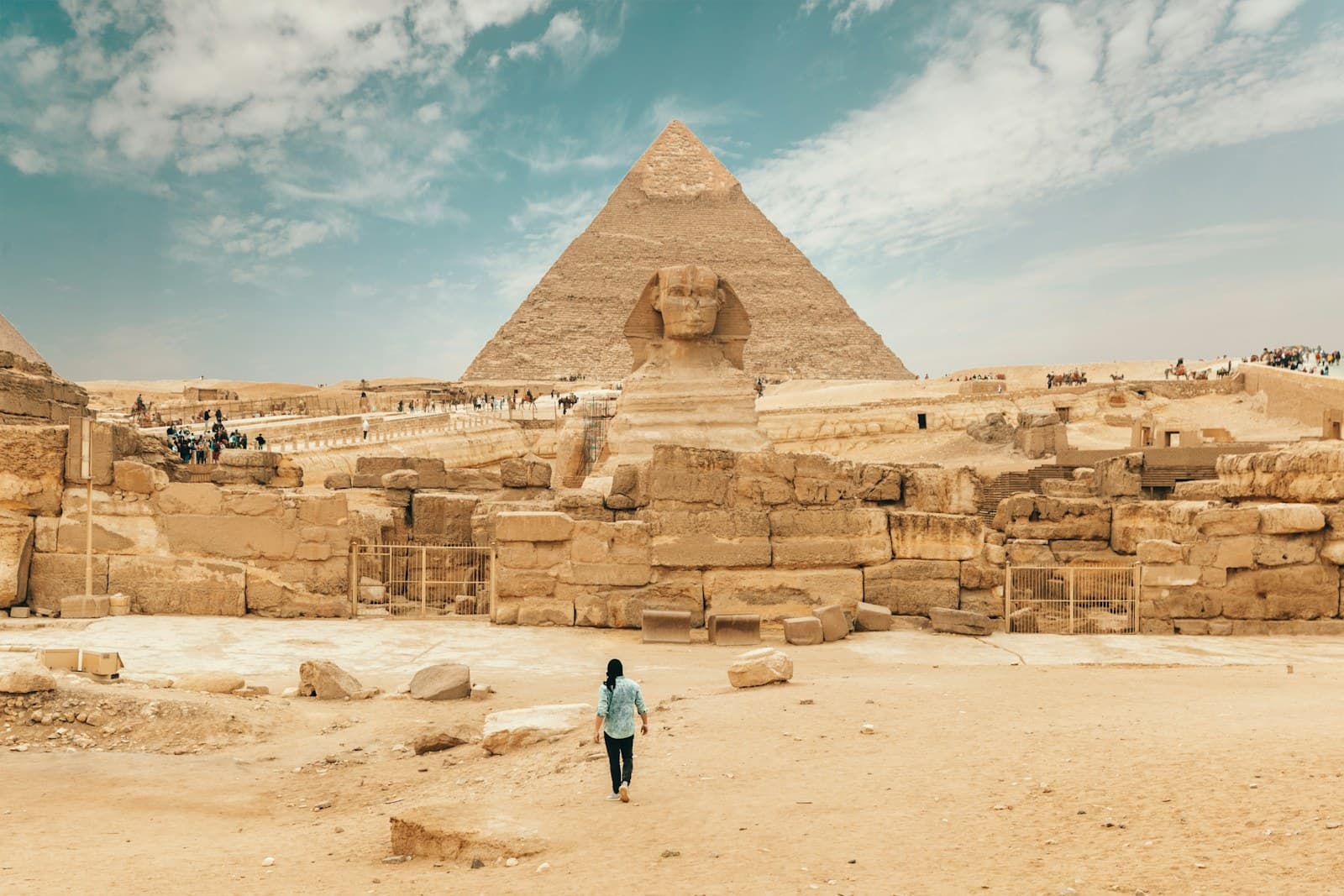 Egypt: person walking near The Great Sphinx
