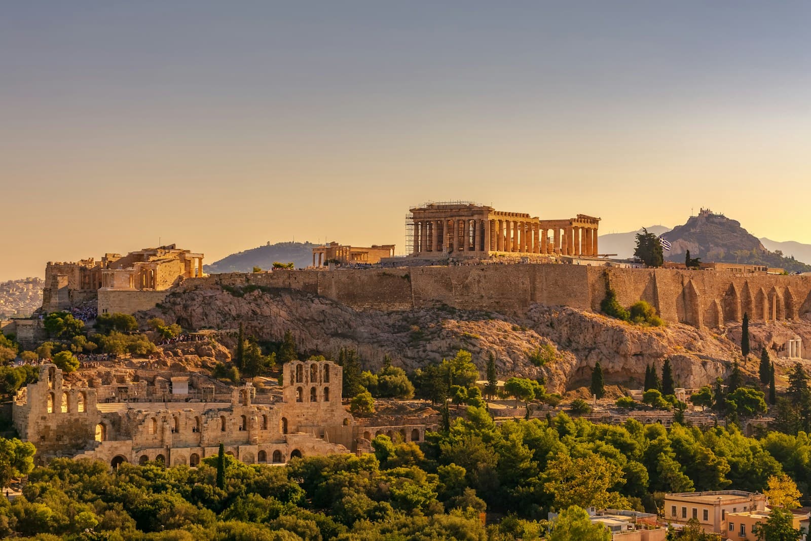 Greece: acropolis of athens at golden hour