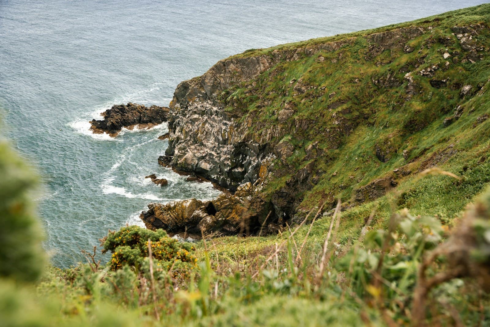 Ireland: A view of the ocean from the top of a hill