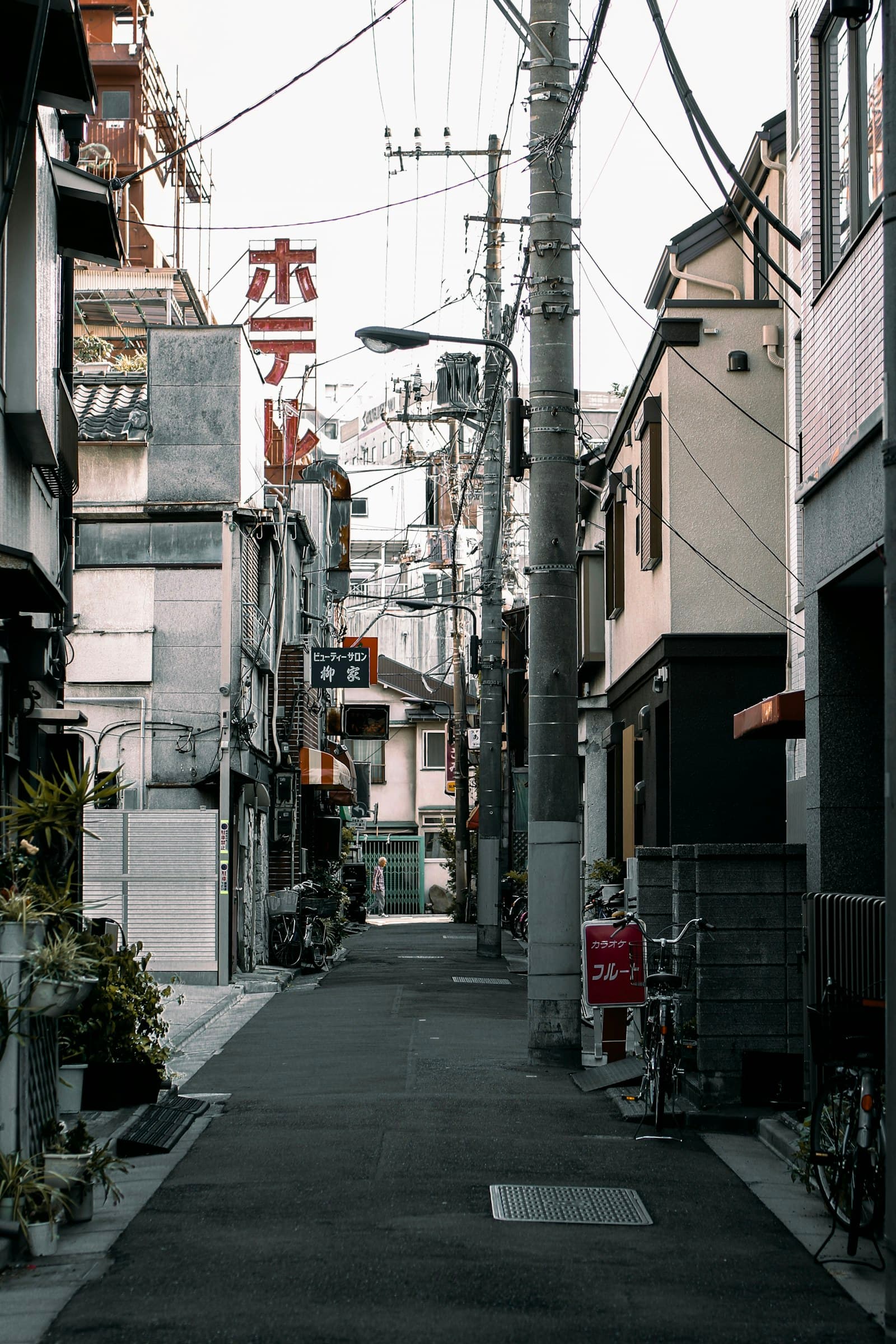 Japan: empty road between buildings