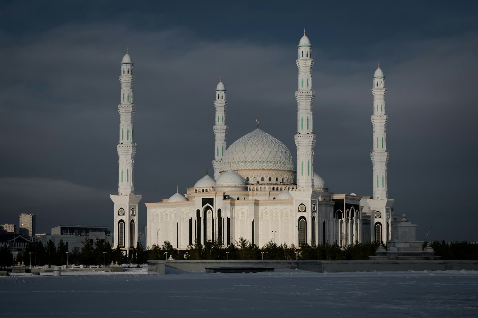 Kazakhstan: a large white building with two towers on top of it