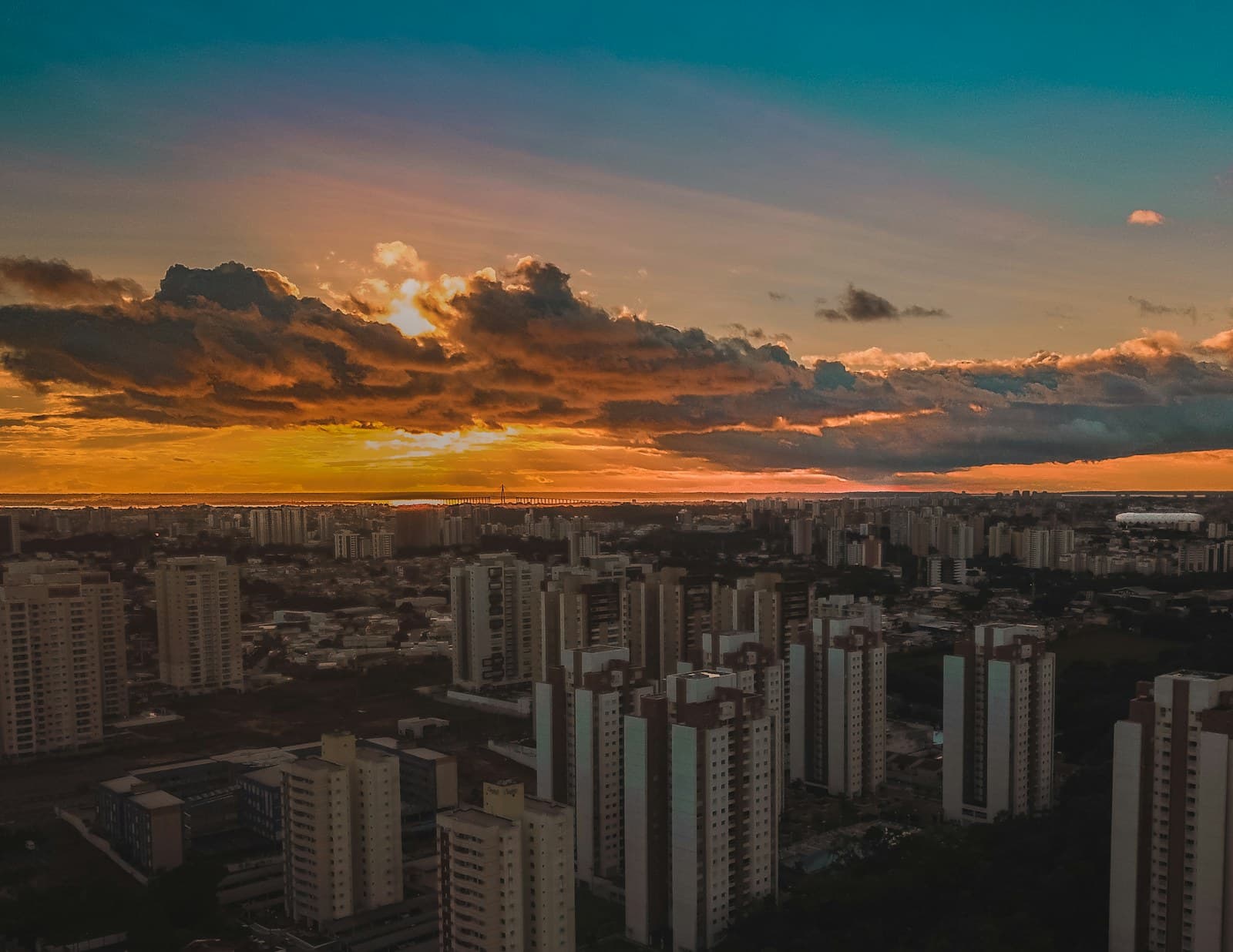 Manaus: bird's eye-view photography of cityscape during golden hour