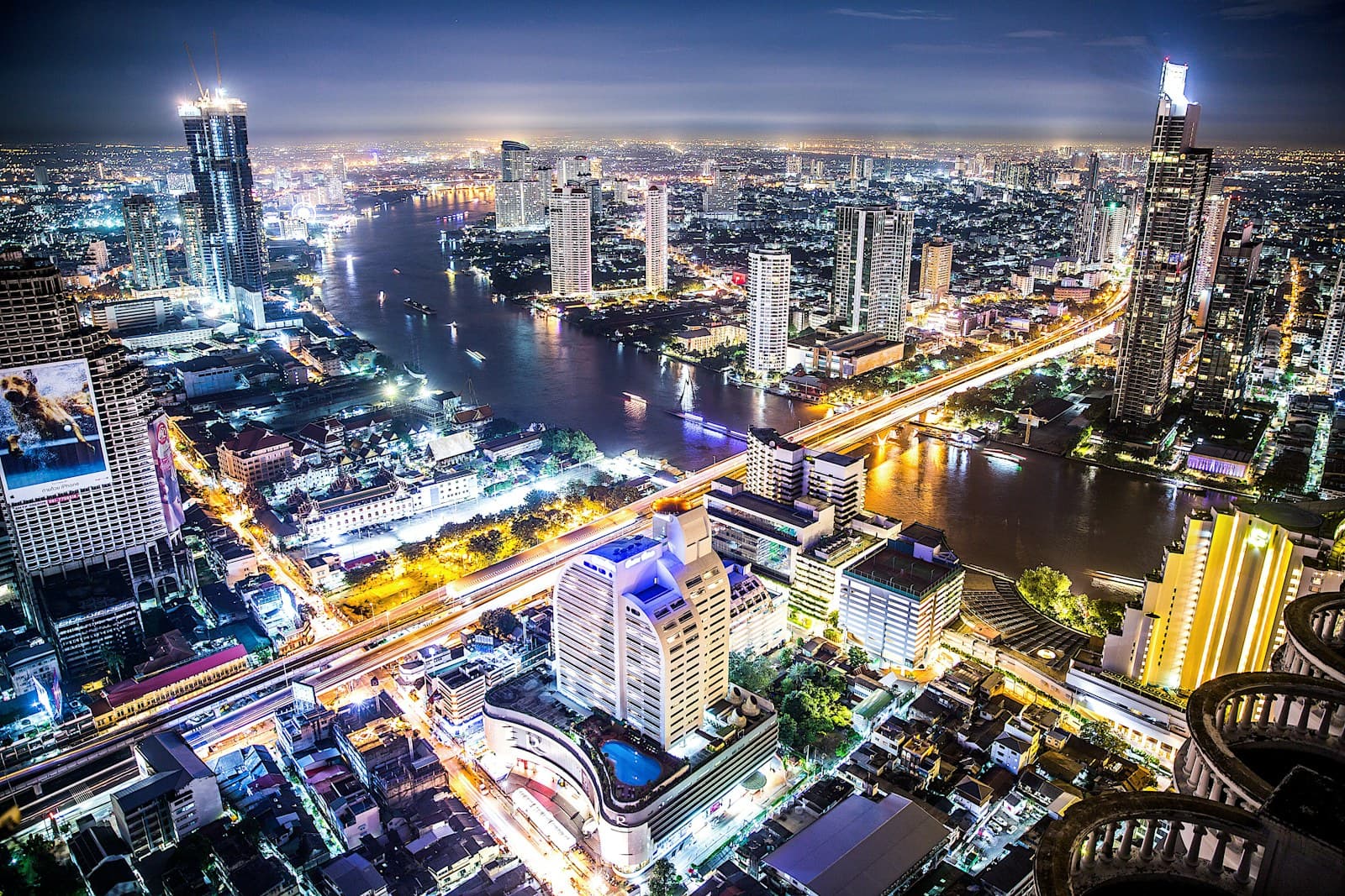 Bangkok: aerial photography of cityscape during night time