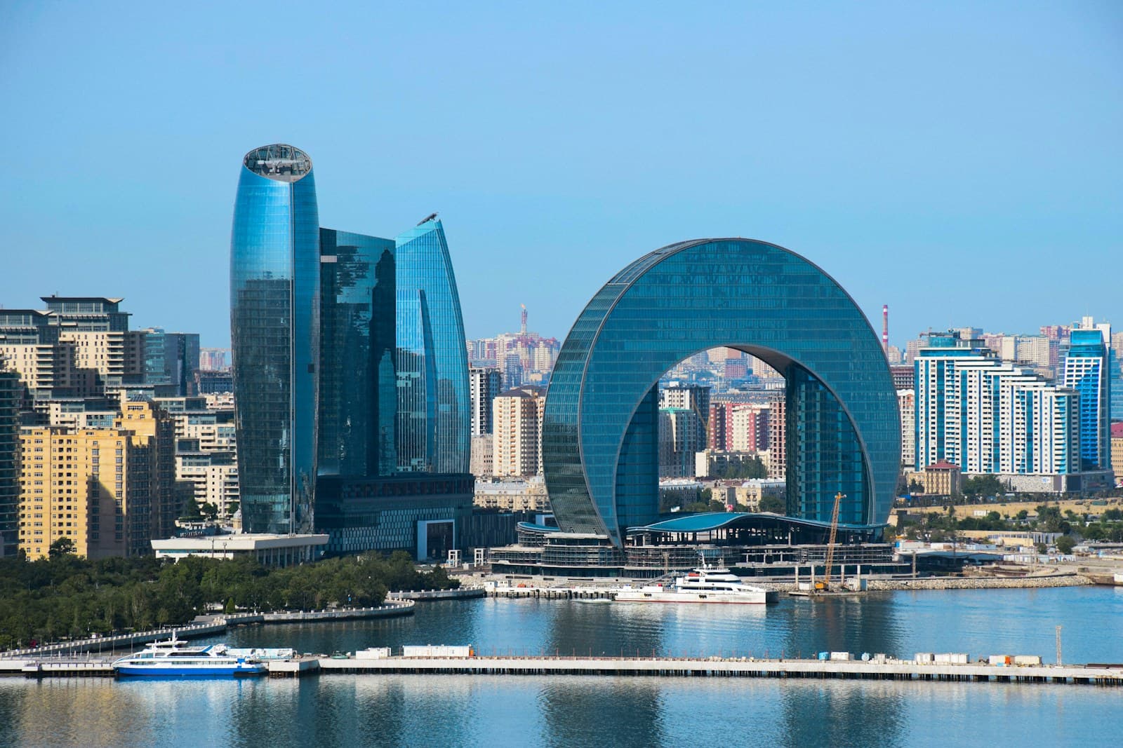 Azerbaijan: a large body of water with a city in the background